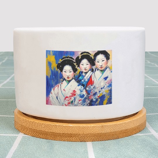 Group Of Noble Japanese Woman Plant Pots
