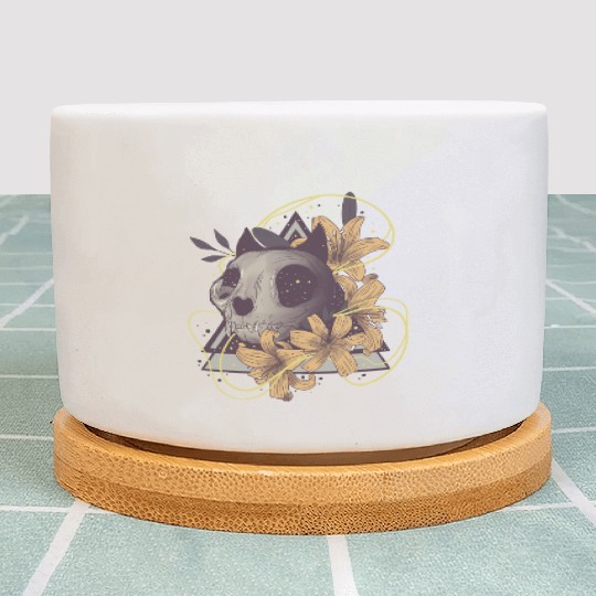 Cat Floral Skull Plant Pots