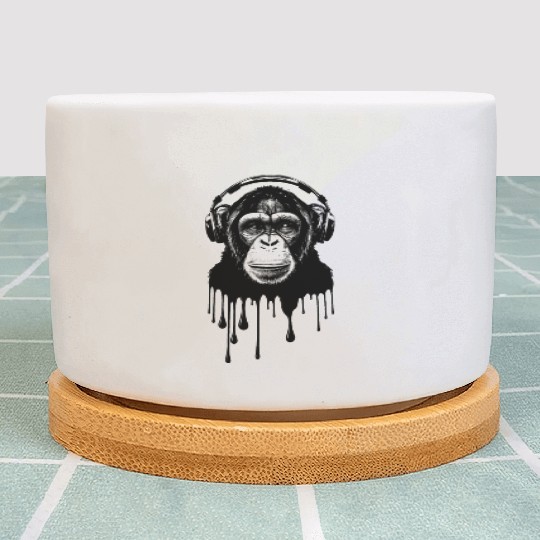 Chimpanzee with Headphones Monkey Music DJ Plant Pots