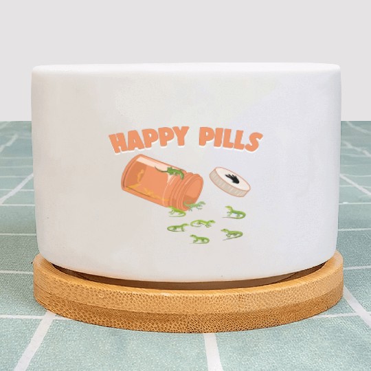 Happy Pills Green Anole Funny Lizard Lovers Humor Plant Pots