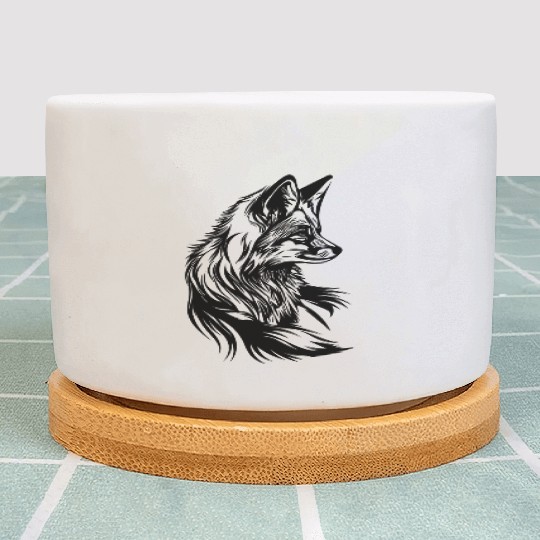 Little Cute Fox Portrait Tattoo Ink Plant Pots