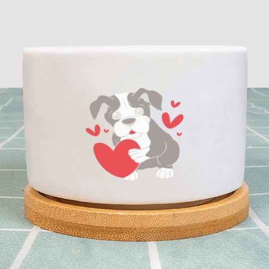 Cute Heart Puppy Boston Terrier Dog Plant Pots