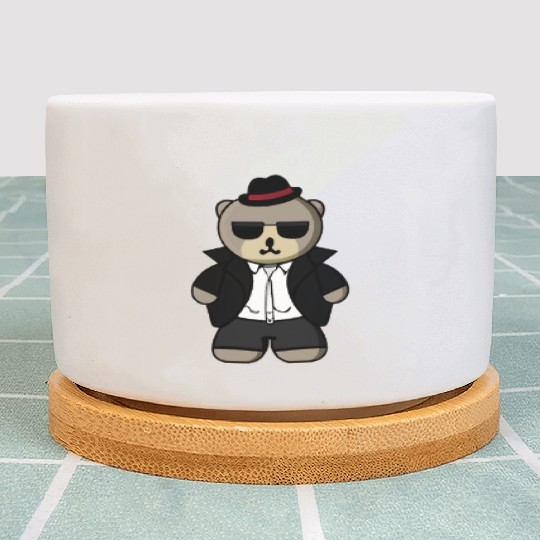 Kawaii Gangster Bear with Black Sunglasses Plant Pots