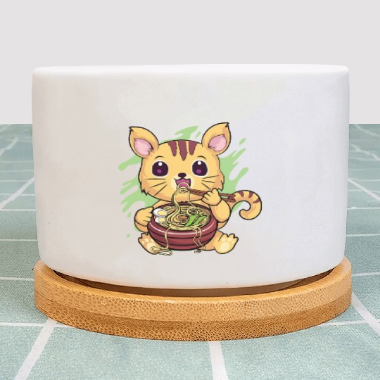 Kawaii Cat Eating Ramen Plant Pots