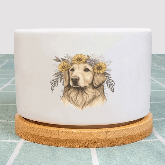 Golden Retriever Flower Crown Pet Dog Breed Floral Plant Pots