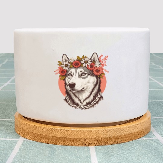 Cute Siberian Husky Flower Crown Pet Dog Breed Flo Plant Pots