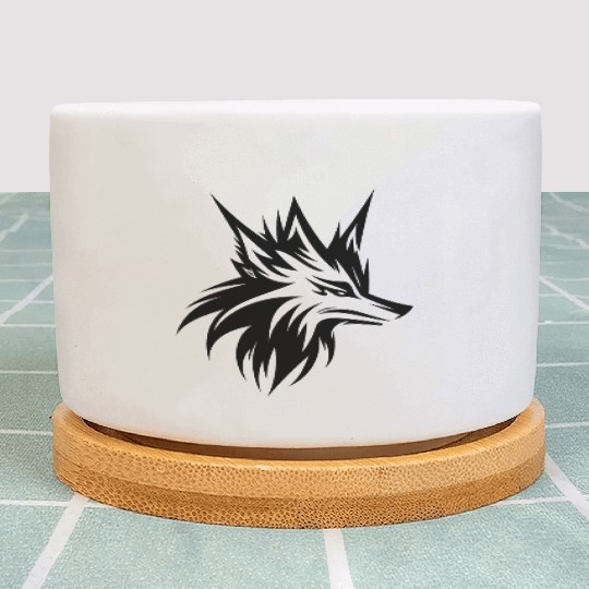 Wild Wolf Head Tattoo Style Portrait Plant Pots