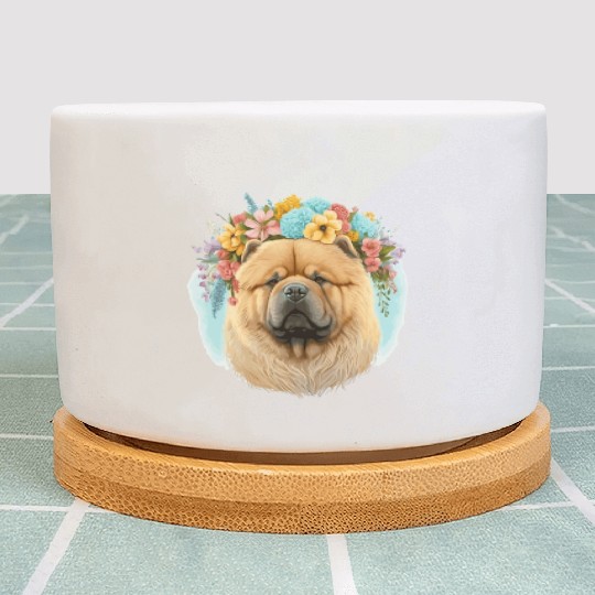 Cute Chow Chow Flower Crown Pet Dog Breed Floral P Plant Pots