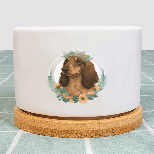 Cute Dachshund Flower Crown Pet Dog Breed Floral P Plant Pots