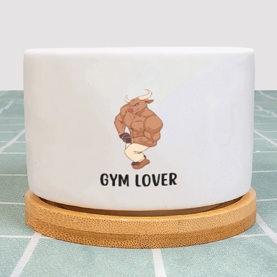 Brown Illustrated Bull Gym Lover Plant Pots