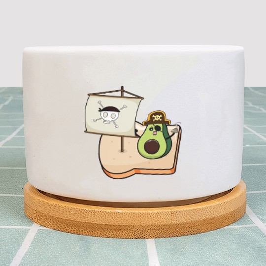 Funny avocado pirate sailing on a toast bread Plant Pots