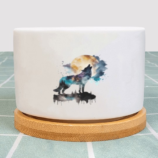 Mountain Wolf Multicolor Watercolor Portrait Plant Pots