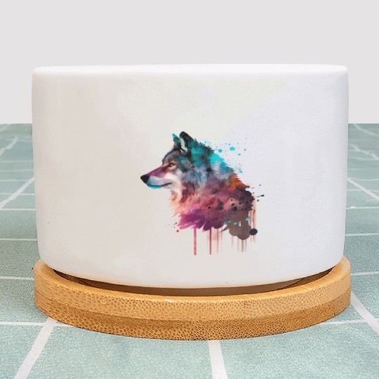 Wolf Multicolor Watercolor Portrait Plant Pots
