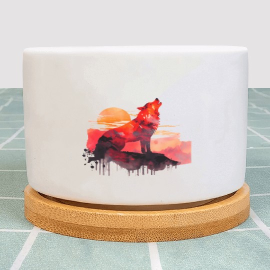 Red Wolf Watercolor Portrait Plant Pots