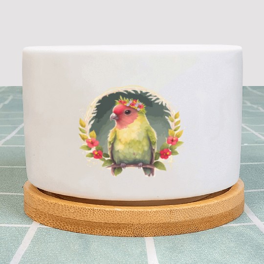Green Peach Faced Lovebird Parrot Flower Crown Pet Plant Pots