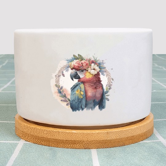 Watercolor Parrot Macaw Bird Flower Crown Pet Bird Plant Pots