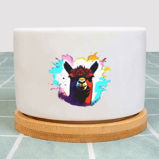 Cute Vintage Ink Splash Alpaca Retro Alpaca Farmer Plant Pots