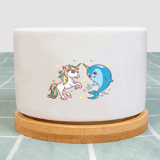 Cute Funny Horned Narwhal And Unicorn Friends Plant Pots