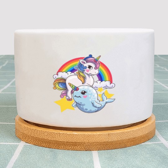 Cute Horned Narwhal And Unicorn Animal Friends Plant Pots