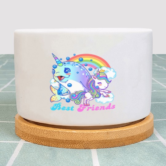 Cute Horned Narwhal And Unicorn Best Friends Plant Pots