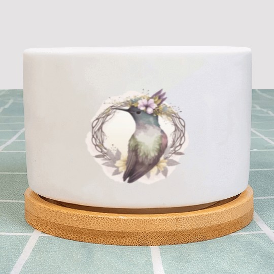 Watercolor Hummingbird Flower Crown Floral Birds Plant Pots