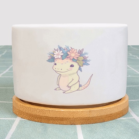 Cute Axolotl Amphibian Flower Crown Watercolor Ani Plant Pots