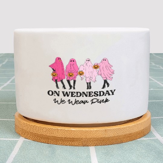 Breast Cancer On Wednesday We Wear Pink Halloween Plant Pots