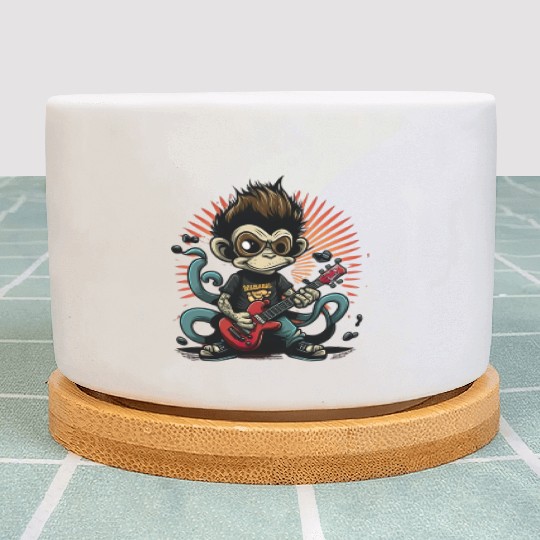 Monkey Chimpanzee Playing Acousitc Rock Guitar Plant Pots