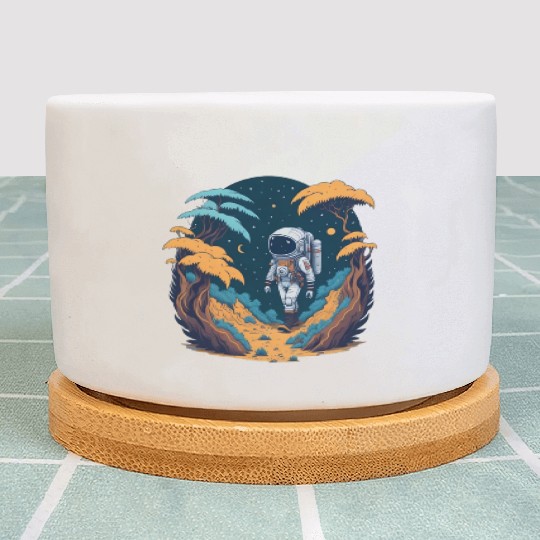 Astronaut walking in the jungle Plant Pots