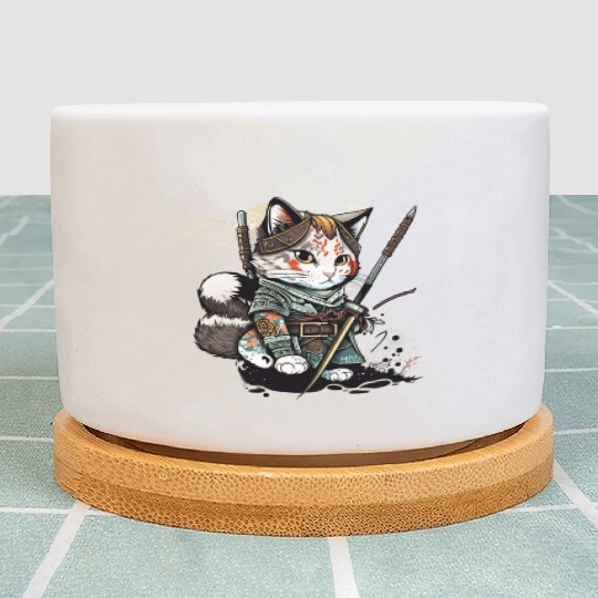 The Fearless Samurai Cat: A Sword's Master Plant Pots