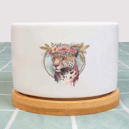 Flower Crown Jaguar Floral Animal Lovers Plant Pots