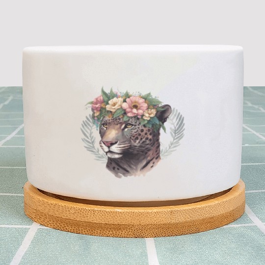 Watercolor Jaguar Flower Crown Wild Cat Lover Plant Pots