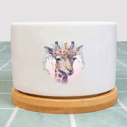 Cute Watercolor Giraffe Flower Crown Safari Animal Plant Pots