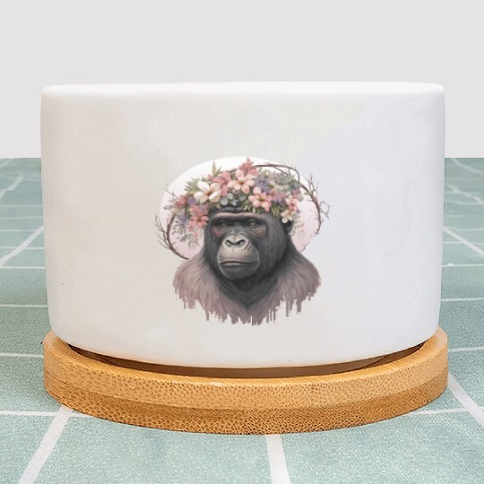 Floral Gorilla Flower Crown Monkey Lover Plant Pots