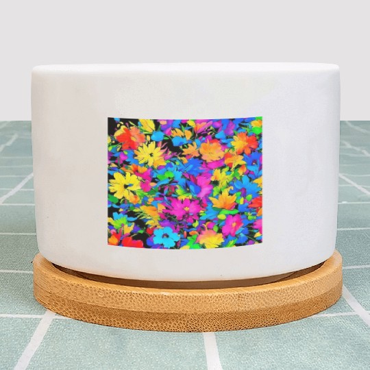 ABSTRACT PAINTING COLORFULL WATERBASE FLOWER BLACK Plant Pots