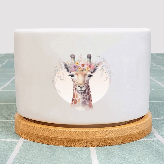 Cute Giraffe Flower Crown Africa Safari Animal Plant Pots