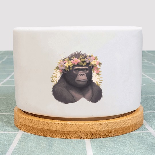Watercolor Gorilla Flower Crown Africa Safari Anim Plant Pots