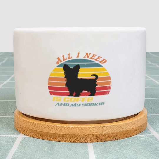 all i need is coffee and my yorkie Plant Pots