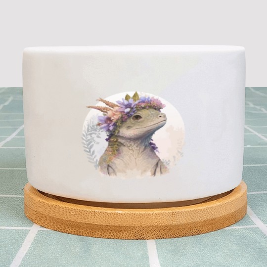 Watercolor Lizard Flower Crown Floral Reptile Love Plant Pots