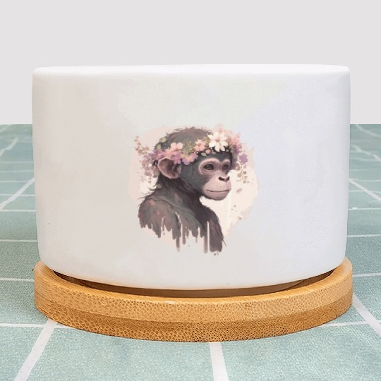 Artistic Watercolor Monkey Flower Crown Floral Ani Plant Pots