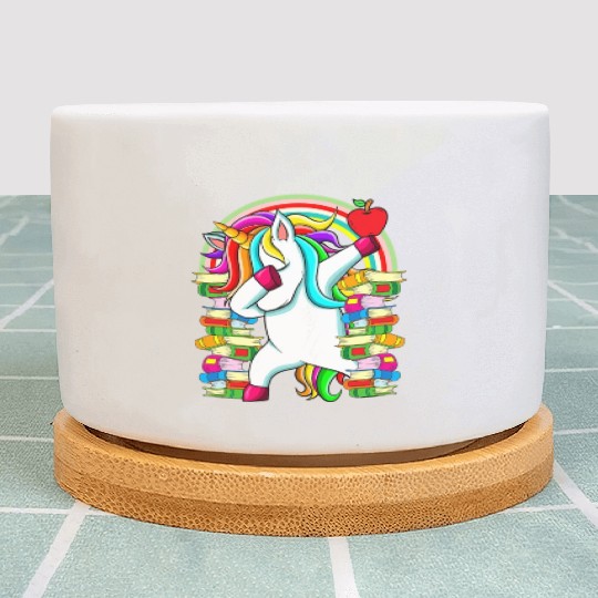 Womens Reading Teacher Dabbing Unicorn Elementary Plant Pots