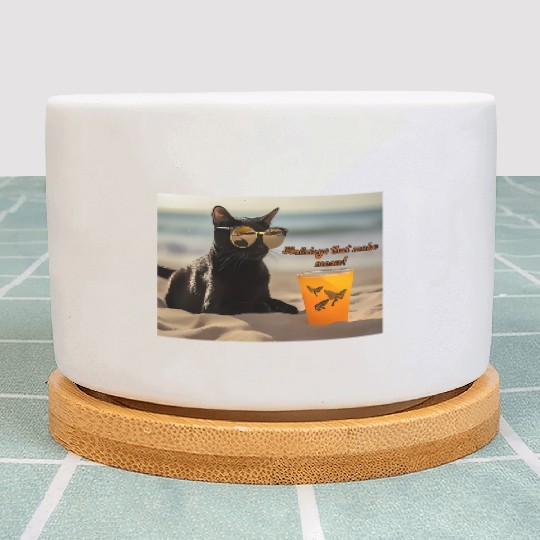 beach, kitten and drink. Holidays that make meow Plant Pots