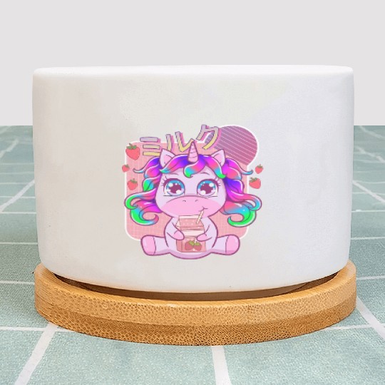 Funny Kawaii Unicorn Strawberry Milk Shake Plant Pots