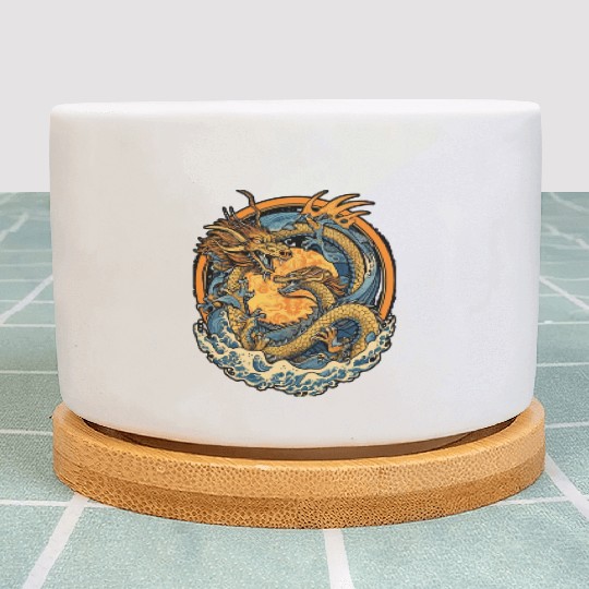 Vintage Japanese Dragon Sun Tattoo Design 1 Plant Pots