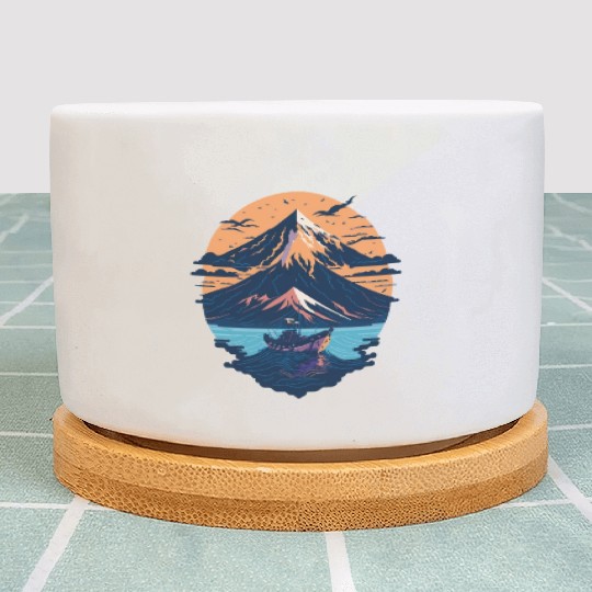 Serene Mount Fuji Sunset Peaceful River Scenery Plant Pots