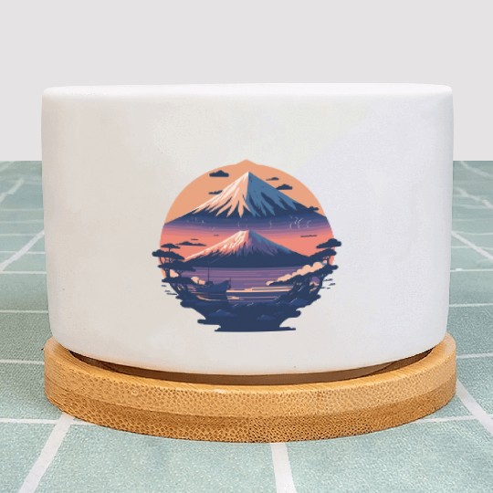 Serene Mount Fuji Sunset Peaceful River Scenery Plant Pots