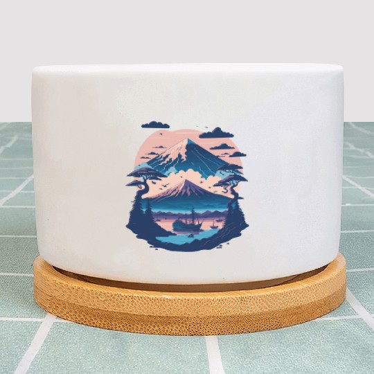 Serene Mount Fuji Sunset Peaceful River Scenery Plant Pots