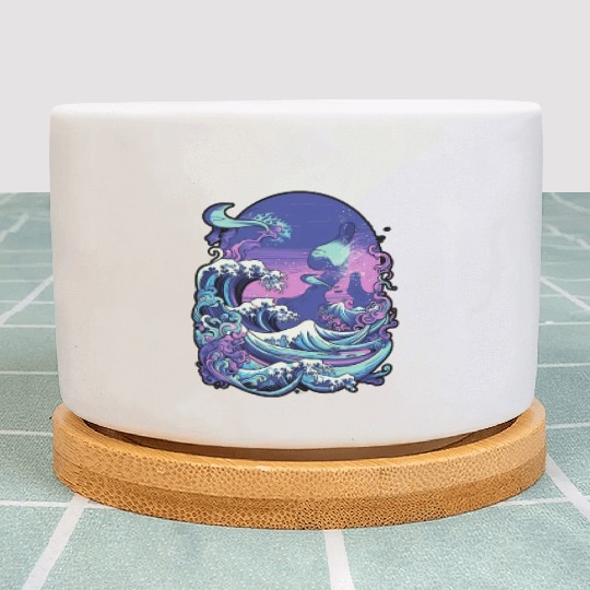 Tsunami wave japanese art, low colour palette Plant Pots