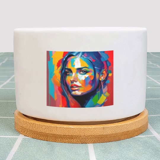 Painting of a beautiful girl and beautiful colors Plant Pots