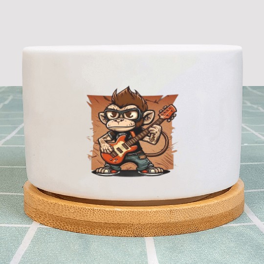 Monkey Chimpanzee Playing Acousitc Rock Guitar Plant Pots